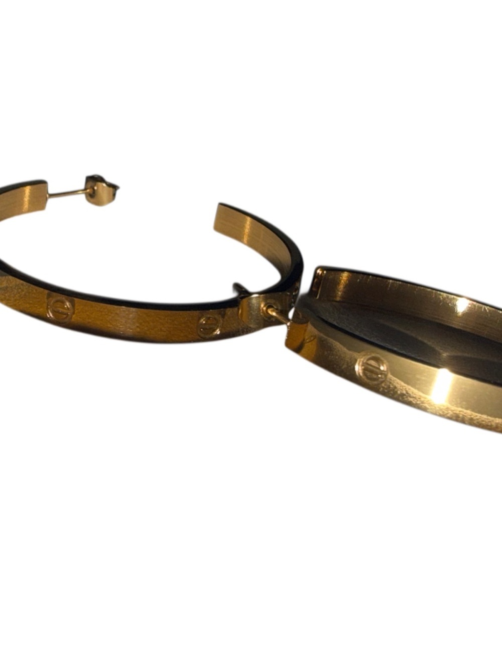 Gold Tone Hoop Earrings Screw Detail Statement Chunky Fashion Jewelry - Picture 2 of 5